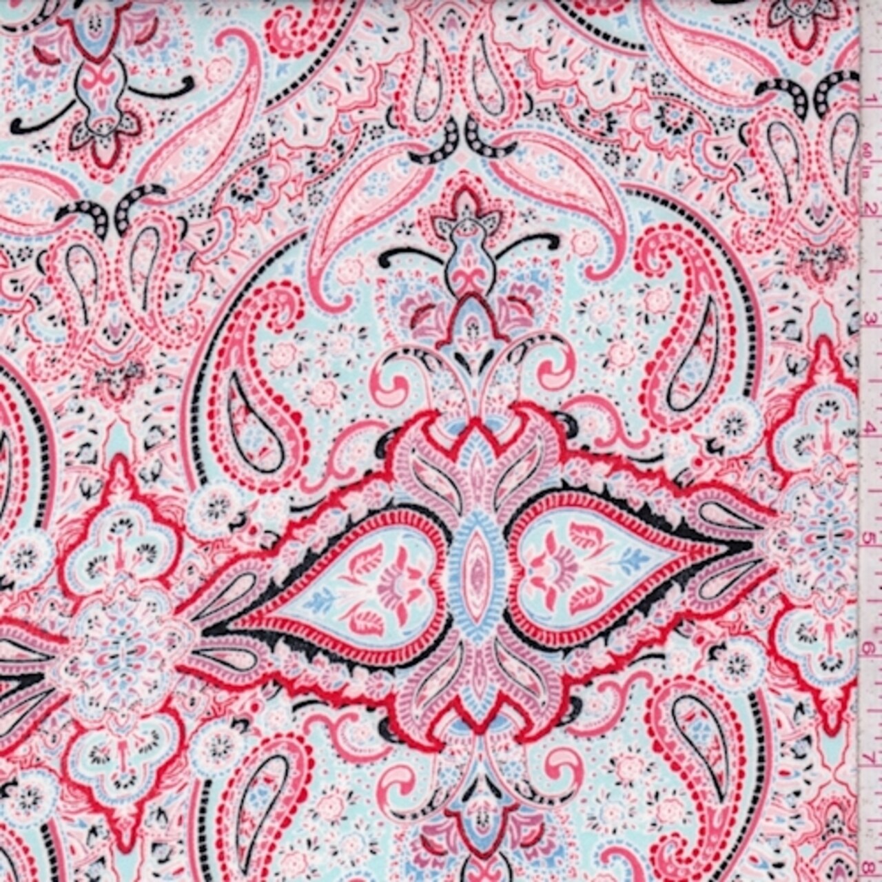 Neon Pink/Spa Blue Stylized Paisley Crepe Georgette Fabric By the Yard